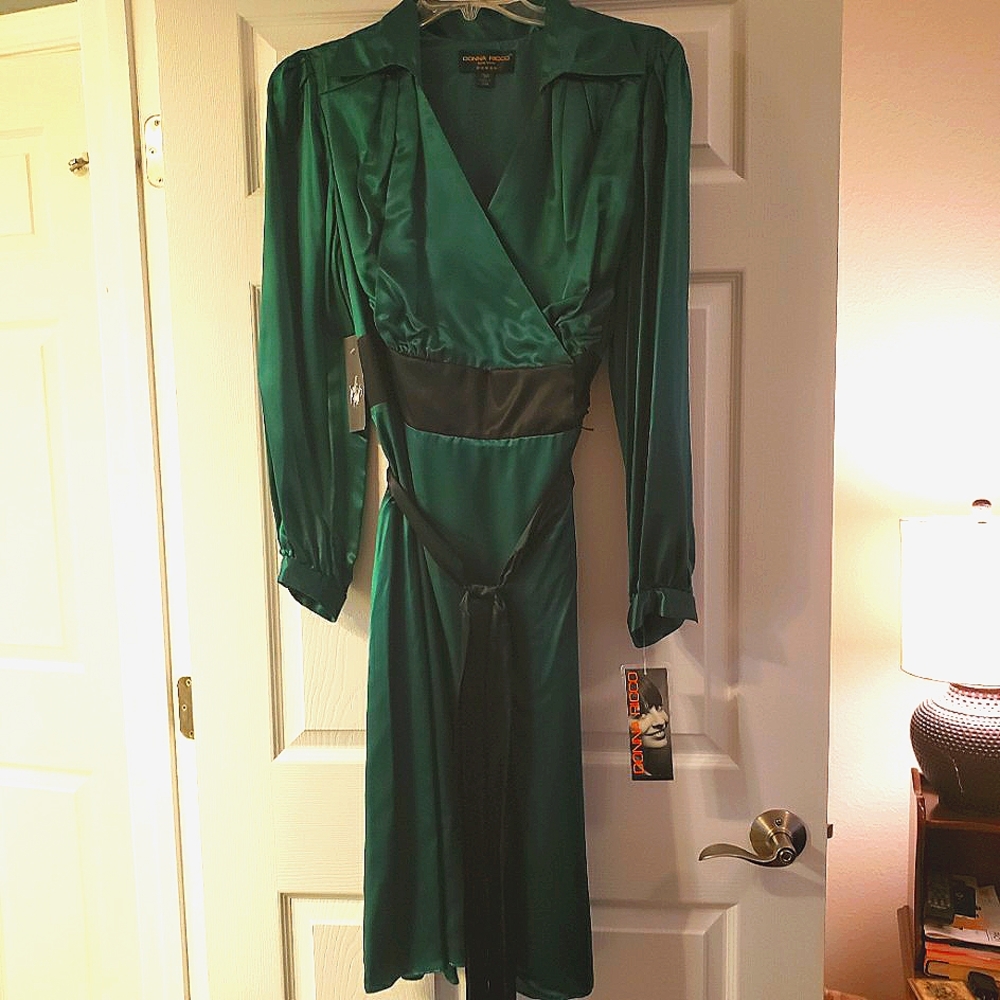 LONG SLEEVED, SATIN WRAP-AROUND DRESS